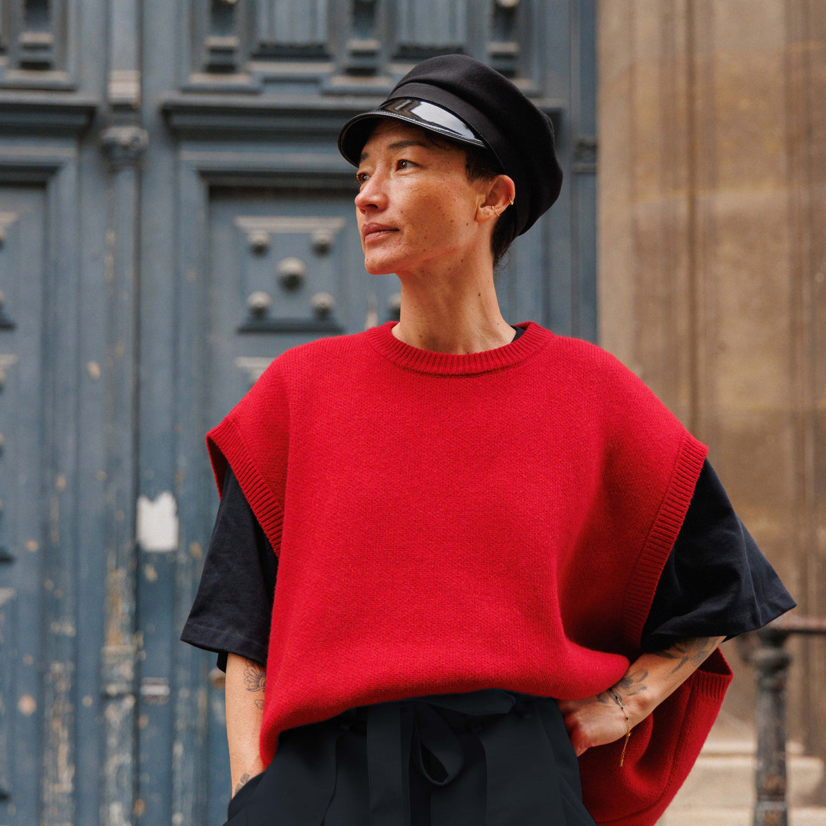 knit vest red LR3 louis rubi